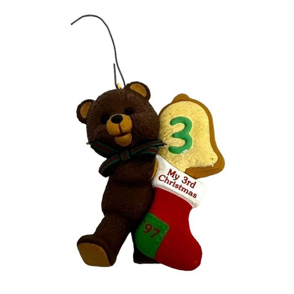 VTG 1997 HALLMARK CHRISTMAS ORNAMENT CHILDS 3RD CHRISTMAS  BEAR&STOCKING COOKIE - Picture 1 of 3